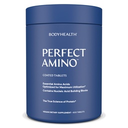 BodyHealth PerfectAmino (600 ct) Tablets fáceis de engolir, Suplemento de Aminoácidos Essenciais com BCAAs, Proteína Vegan para pré/pós-treino e recuperação muscular com Lisina, triptofano, Leucina, Metionina