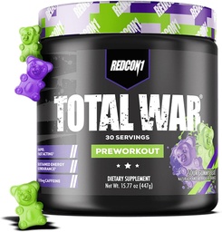 REDCON1 Pré-treino de guerra total, Gummy urso azedo - contém 320mg de cafeína de chá verde, Juniper & Beta Alanine - Pre trabalhar com aminoácidos para aumentar a bomba, energia + resistência (30 Servings)