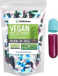 XPRS Nutra Tamanho 0 Cápsulas Vazias - 1000 Contagem Cápsulas Veganas Vazias - Pílulas Vegetarianas- DIY Cápsulas Vegetais Preenchimento - Veggie Pill Caps para Do-It-Yourself Suplementos (Multi Color)