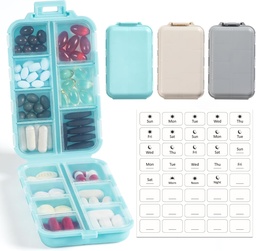 3 Pack, 14 GRIDS caixa organizador de pílulas de viagem com rótulos - Kit de caso de medicina de viagem - Pocket Daily Pharmacy Container - Dispensador Titular de medicamentos de viagem para armazenamento suplemento de vitamina de óleo de peixe