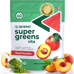 Melhor degustação Super Verdes Pó com 40+ Superalimentos – Delicioso pó verde diário com Vitamina B12, Zinco, Vitamina C, Magnésio e Cálcio – Suco Verde Superalimento Mix - Sabor de pêssego
