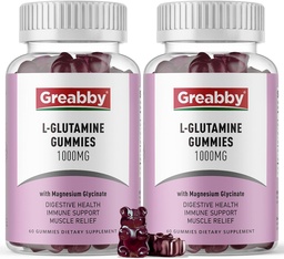 L Glutamina 1000mg Gummies - Apoio muscular & Imune, Suplemento de Ácido Amino com Glicinato de Magnésio, Vegan & Non-GMO, Sem glúten (120 contagem)