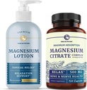 Loção de Magnésio e Citrato de Magnésio Suplemento de Magnésio completo Suporte para Corpo e Mente com 8 Fl Oz Magnésio tópico mais 2 meses Fornecimento de comprimidos complexos de magnésio