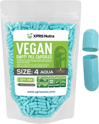 XPRS Nutra Tamanho 4 Cápsulas Vazias - 500 Contagem Pequena Cápsulas Veganas Vazias - DIY Vegetal Cápsula Preenchimento - Filável Do-It-Yourself Veggie Pill Caps para Suplementos (Aqua)