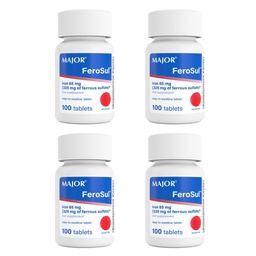 Major FeroSul - Sulfato Ferroso 325 mg Comprimidos - Suplemento de Ferro para Mulheres e Homens - Comprimidos especialmente revestidos Fácil de Sufocar - Vermelho - 100 Count (4 Pack)