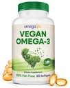 OmegaVia Vegan Omega 3 Suplemento, Algas Omega 3 Óleo de peixe Alternativa, 300mg Vegan DHA ácidos gordos, Planta com base, Planeta e oceano amigável, IAOS 5 estrelas testado, 60 Softgels
