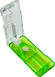EZY DOSE cortador de pílulas e divisor com dispensador, uso diário, pílulas de corte seguro, vitaminas, comprimidos em metade ou quartos, corte preciso e fácil, lâmina de aço inoxidável, tamanho de viagem, verde, BPA livre