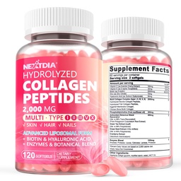2 Pacote Pills de Colágeno Lipossômico para Mulheres 2000mg, Colágeno Multi Hidrolisado Tipo I, II, III, V, X com 2500mcg Biotina - Suplementos de Colágeno Softgels com Cabelo, Pele & Nails Vitaminas, 240 Cts