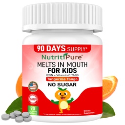 Kids Chewable Iron Supplement, Ferronyl® Carbonyl Iron 9 mg, Vitamina C 30 mg, Tangerina Tango sabor laranja, 90 contagem