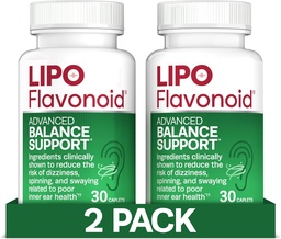Suporte de equilíbrio lipo-flavonóide para vertigem e alívio de tonturas - Fórmula clinicamente testada com Ginkgo Biloba & Vitamina D & B Complexo - Saúde do ouvido interno e suporte de equilíbrio - 30-Count - 2-Pack