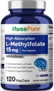 NusaPure L Metilfolato 15mg, 120 Cápsulas Veggie, Bioperina