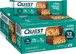 Quest Nutrition Crispy Chocolate Coconut Hero Protein Bar, 15g Protein, 1g de açúcar, 3g de carboidratos líquidos, Lanche de proteína sem glúten, Keto Friendly, 12 Count