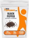 BulkSuplementos.com Extrato de pimenta preta em pó - Suplementos de pimenta preta, suplementos de Piperine - Vegan & Gluten Grátis, 20mg por serviço, 50g (1,8 onças) (Pacote de 1)