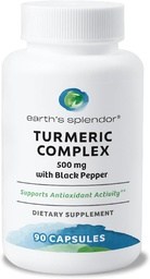 Complexo Turmérico de Esplendor da Terra 500mg com Pimenta Negra, 90 Cápsulas - Suporta Atividade Antioxidante e Saúde Conjunta* - Abastecimento de 1,5 Mês