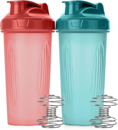 Sr. caneta- Shaker Garrafas para Misturas de Proteína, 28 oz, 2 Pack, Azul claro e vermelho, Protein Shaker Garrafa com Wire Whisk Ball, Blender Garrafa