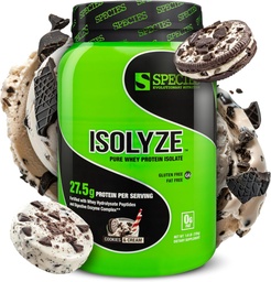 Espécie Nutrição Isolyze Whey Protein Powder, 100% Whey Isolate para a construção muscular, 27,5g Protein Per Scoop, Sem Açúcar & Baixa Gordura (Cookies & Cream, 22 Servings)