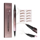 2-em-1 Caneta de sobrancelha curvada e Eyeliner com 10Pcs Stencils Brow, Lápis de sobrancelha de Microblading com 4 pontas de garfo e ponta precisa curva, Lápis de sobrancelha impermeável e de longa duração para mulheres, Brown macio