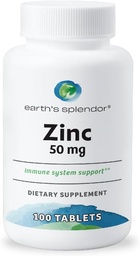 Esplendor da Terra Suplementos de suporte imune, com zinco 50mg, ajuda a manter a saúde da pele, sem trigo, sem cor artificial ou sabor, suplementos minerais para homens e mulheres (100 comprimidos)