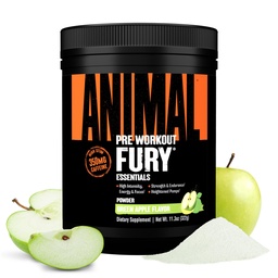 Animal Fury Pré Treino Pó - Apple verde, 350mg Cafeína, BCAA Aminoácidos, 2g Beta Alanine, Citrulina & Tirosina, Energia, Foco, Força, Endurance, Pré-treino para homens e mulheres, 20 Servings