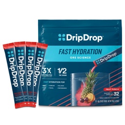 DripDrop Hydration Packets - Fruit Punch - Eletrólitos de servir único mistura de bebida em pó - Não-GMO, Gluten Free, Vegan - 32 Sticks