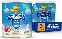 Pediasure crescer e ganhar com suporte imunológico Shake Mix pó, 23 vitaminas e minerais, 6g de proteína, não-GMO, sem glúten, baunilha, lata de 14,1 oz, pacote de 3-24 porções