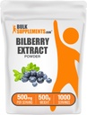 BulkSuplementos.com Extrato de mirtilo em pó - Bilberry Extrato Suplemento, Suplemento de ervas - Vegan & Glulten Grátis, 500mg por serviço, 500g (1.1 lbs) (Pacote de 1)