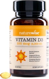 NatureWise Vitamina D3 4000iu (100 mcg) Fonte de 30 dias para suporte imunológico, função muscular saudável, e saúde óssea - Não-GMO, sem glúten em Oliva Extra Virgem Orgânica, (Mini Softgel), 30 contagem