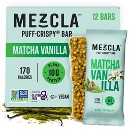 Mezcla Puff Crispy Protein Bars, Gluten Free & Vegan Protein Bars, 10g Protein, Alt para Crispy Rice Treat, Granola Bars & Bares de café da manhã, Snacks saudáveis para adultos, Macha Vanilla, 12 Pack