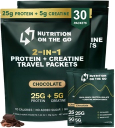 Nutrição na Go Whey Protein Isolate Packets com Creatina – 25g Protein + 5g Creatina – Pó de proteína de viagem de serviço único – Chocolate (30-Pack)