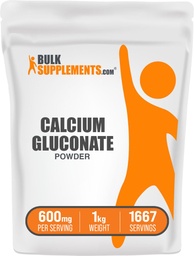 BulkSuplements.com Gluconato de cálcio em pó - Suplemento de cálcio, facilmente absorvido - Sem sabor e sem glúten, 600mg por serviço, 1kg (2,2 lbs) (Pacote de 1)