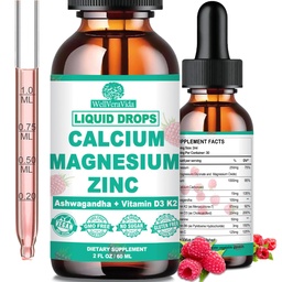 Zinco de magnésio de cálcio D3 com glicinato de magnésio calma mais Ashwagandha, L-Theanina, cálcio líquido com vitamina D3 e suplemento de magnésio para imune, osso, músculo, humor e suporte ao sono