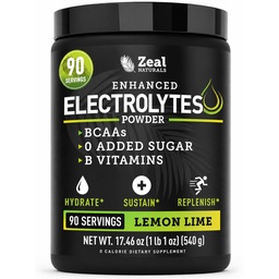 Zeal Naturals Electrolyte Powder Recovery Drink (90 Servings □ Limão) w 0 Açúcar +BCAAs +B-Vitamins Eletrolyte Supplement w Potassium Zinc & Magnésio para Hidratação - Keto Electrolytes