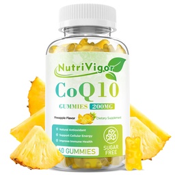 CoQ10 Gummies, Coenzyme Q10 Suplemento 200 mg, Alta Absorção CoQ10 Suplemento para Energia Celular e Saúde Imunitária, Vegan, Sem glúten, Sabor de abacaxi, 60 Contagem