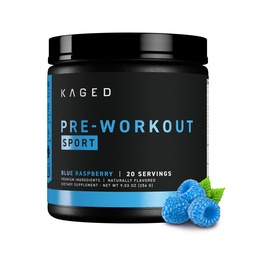Kaged Sport Pré Treino Pó para Homens e Mulheres, Blue Razz, Sport Certified, 188mg Cafeína, Suplemento de óxido nítrico, Beta Alanine para Energia, Halterofilismo, Cardio Endurance & Força, 20 Servings