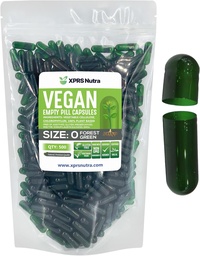 XPRS Nutra Tamanho 0 Cápsulas vazias - 500 Contagem Cápsulas Veganas Vazias - Pílulas Vegetarianas - enchimento de cápsula vegetal DIY - Veggie Pill Caps para Do-It-Yourself Suplementos (Forest Green)