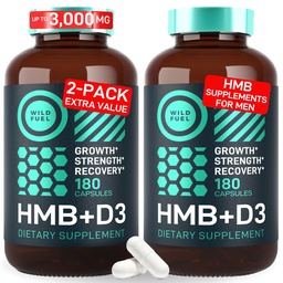Cápsulas Suplemento HMB e Vitamina D3 - B-Hydroxy B-Metilbutirato 1.000-3,000 MG HMB Suplementos com Vitamina D3 - Crescimento muscular, Força, Desempenho, Pré-Trabalho, Recuperação muscular - 360 Caps
