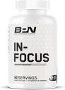 NUTRIÇÃO DE DESEMPENHO NUTRIÇÃO BPN in-Focus Cérebro Suplemento para Memória & Foco Pílulas de cafeína, 1g de L tirosina por serviço + Alpha GPC, 40 Servings, Gluten Free + Vegan