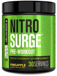 Fábrica Jacked NITROSURGE Pre Treino Suplemento - Energia sem fim, Ganhos de força instantânea, Foco Limpo, Bombas Intensas - NO Booster & Powerful Pré-treino Energia Pó - 30 Servings, Abacaxi