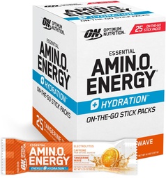 Pacotes de Hydration de Energia Amino Energia Optimum Nutrition, Pacotes de Vara de Pó de Energia On-the-Go, Onda de Tangerina, 25 Contagem