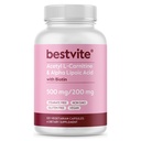 BESTVITE Acetyl L-Carnitina 500mg & Ácido Lipóico Alfa 200mg por cápsula com Biotina (120 Cápsulas Vegetarianas) - Sem Estearatos - Vegan - Não OGM - Glúten Grátis