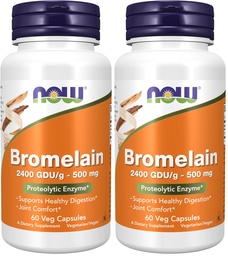 Now Suplementos, Bromelaína (Enzima Proteolítica Natural) 2.400 GDU/g - 500 mg, Enzima Proteolítica Natural*, 60 Cápsulas Veg (Pacote de 2)