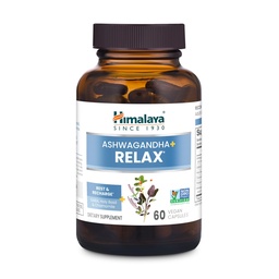 Himalaya Ashwagandha+ Relaxe, com GABA, Holy Basil & Camomila para Reiniciar, Relaxação e alívio de estresse, Vegan, Gluten Free, 540 mg, 60 cápsulas vegetarianas, 1 mês de fornecimento
