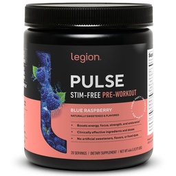 LEGION Pulse Pre Treino Suplemento - Todos os óxidos nátricos naturais Pré-treino bebida para aumentar a energia, creatina livre, naturalmente adoçado, Beta Alanine, Citrulina, Alpha GPC (Cafeína livre azul Razz)