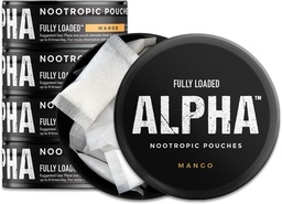 Pouches Alpha Nootropic totalmente carregado (Mango) - 5 latas - 15 pouches por lata - Entrega Nootropic Effective, substituição Nic Pouch - Absorção mais rápida, Alpha GPC, L-Tirosina, GABA