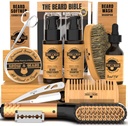 Kit de enfeite de barba para homens, Kit de crescimento de barba, Lavagem, Escova & Comb, Óleo de crescimento não perfumado, Todos Natural Chanel Balm, Condicionador, Razor & Tesouras, Grande idéia de presente para homens (Bamboo)