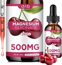 Suplemento de glicinato de magnésio, gotas líquidas de glicinato de magnésio 500mg com cálcio, zinco, vitamina B6, D3, L-teanina, Omega 3 para sono, humor, alívio de estresse, osso, músculo, sabor cereja