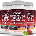 NOVA IDADE COQ10 200mg Red Yeast Rice Omega 3-6-9 Complexo de magnésio Vitamina K2 D3 - Suporte Vitaminas para Mulheres e Homens com Vitamina B3, Coenzima Q10-180