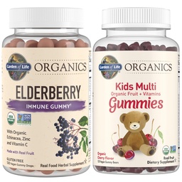 Jardim da Vida Orgânicos Kids Imune Bundle – Elderberry Imune Support Gummies (120 Count) + Certified Organic Kids Multivitamin Gummies, Non-GMO, Gluten Free, Cherry (120 Count)