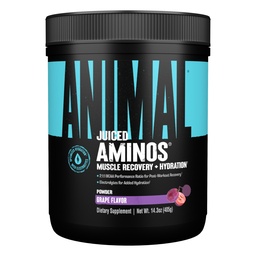 Animal Juiced Amino Acids - BCAA Powder EAA Matrix Plus Hidratação com Eletrólitos e Sal do Mar A qualquer hora Recuperação e desempenho melhorado, sabor de uva, 30 Servings