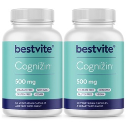BESTVITE Cognizin Citicoline 500mg (120 Cápsulas vegetarianas) (60x2) - Clinicamente Estudado Premium Choline Nootropic - Sem Stearates - Vegan - Gluten Free - Suplementos do cérebro para memória e foco
